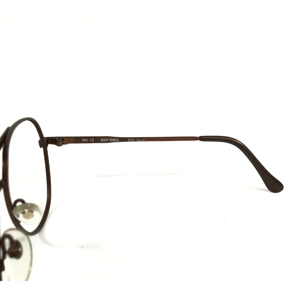 Vintage Record Eyeglasses Frames MK15 Col.714 Brown Aviator Wire Rim 56-16-140